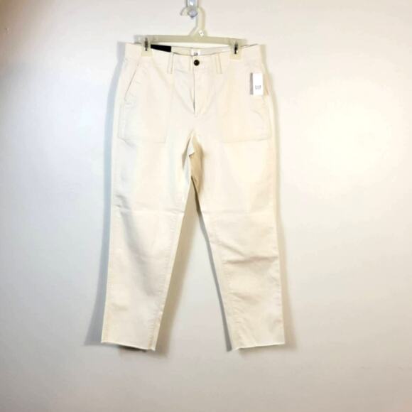 Gap Pants Women's 6 High Rise Straight Khaki Cream Raw Hem Coastal Casual NEW - Picture 15 of 15
